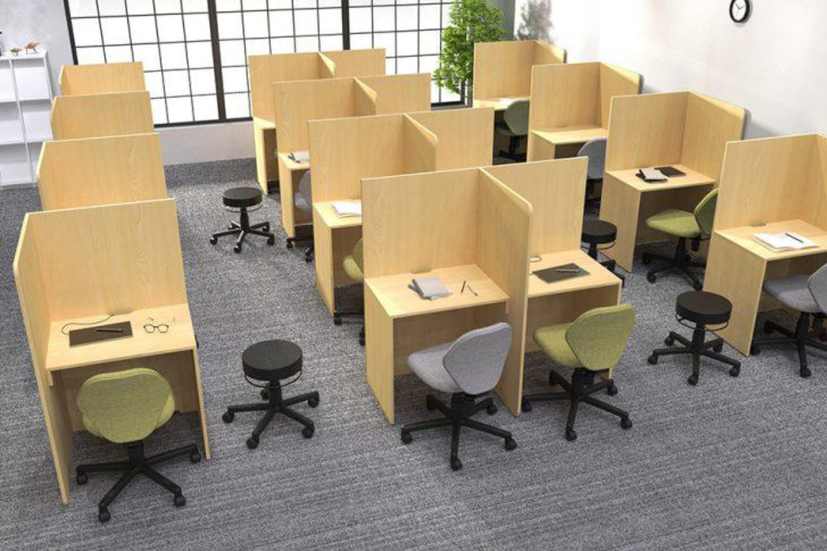 パーソナルブース T型 幅141.8cm PCデスク ( 法人限定 集中 スペース ブース 机 デスク 個別 ワークスペース パーテーション コンパクト 仕切り 2人用 配線用切り欠き パーソナル テレワーク 在宅ワーク オフィスデスク 塾 )