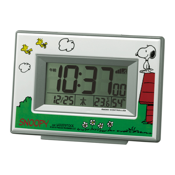 目覚まし時計 スヌーピー 8RZ187-M03 （ 置き時計 置時計 電波時計 目覚し時計 デジタル アラーム 4段階 温度 湿度 カレンダー ライト リ