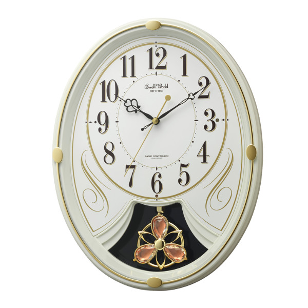 振り子時計 スモールワールドリリィ 電波時計 6曲収録 時計 ( 掛時計 壁掛け メロディ時計 おしゃれ 電波 リズム時計 RHYTHM 壁掛け時計 アナログ インテリア 雑貨 掛け時計 クロック とけい ウォールクロック ) 【ブラウン】 ブラウン