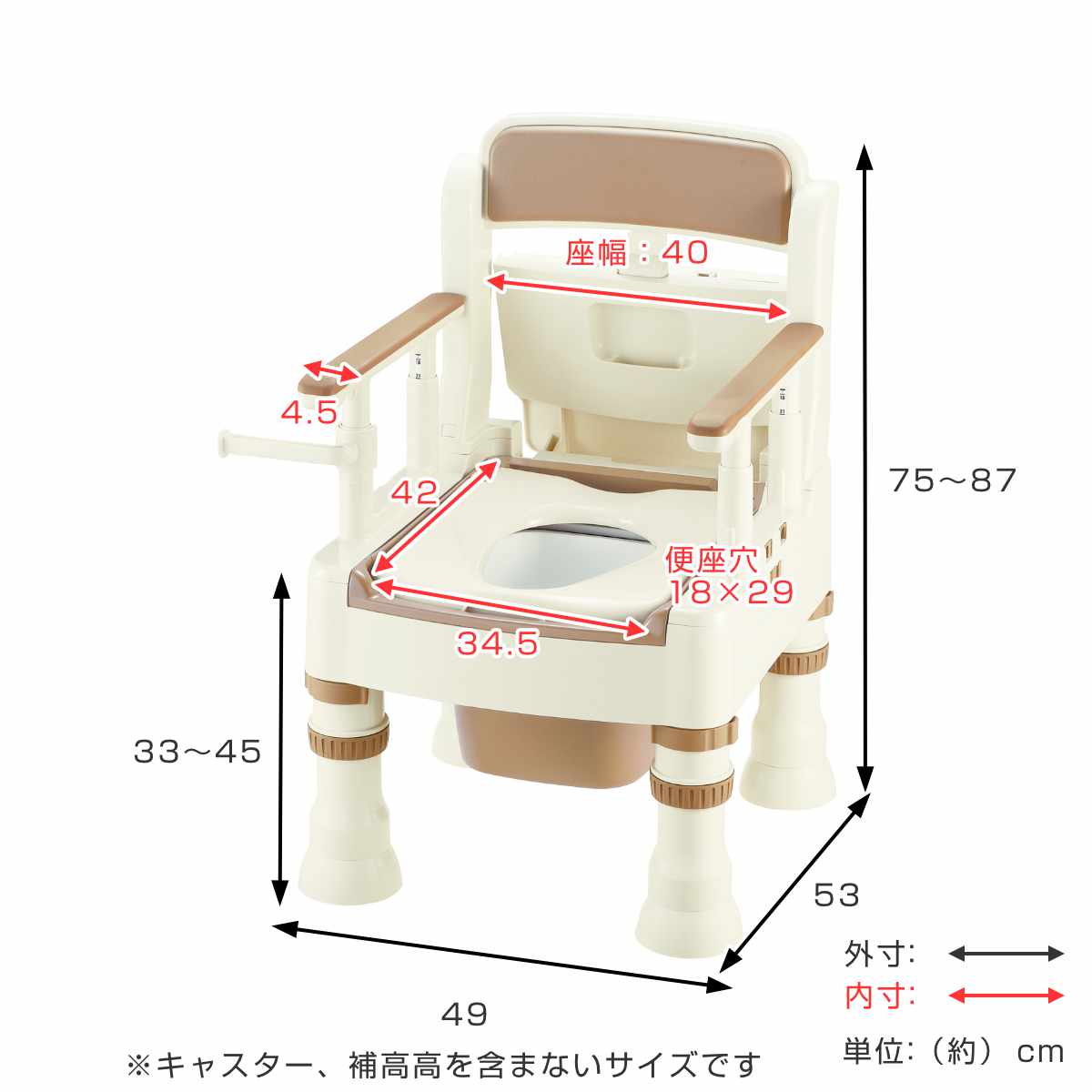ポータブルトイレ きらく MS型 ( 介護トイレ 背もたれ型 バケツ付き 簡易トイレ 介護用トイレ 非常用トイレ 介護用品 リッチェル キャスター 収納 ペーパーホルダー 付き 肘置き 背もたれ 介護用 福祉 排泄関連用品 トイレ 防災 )