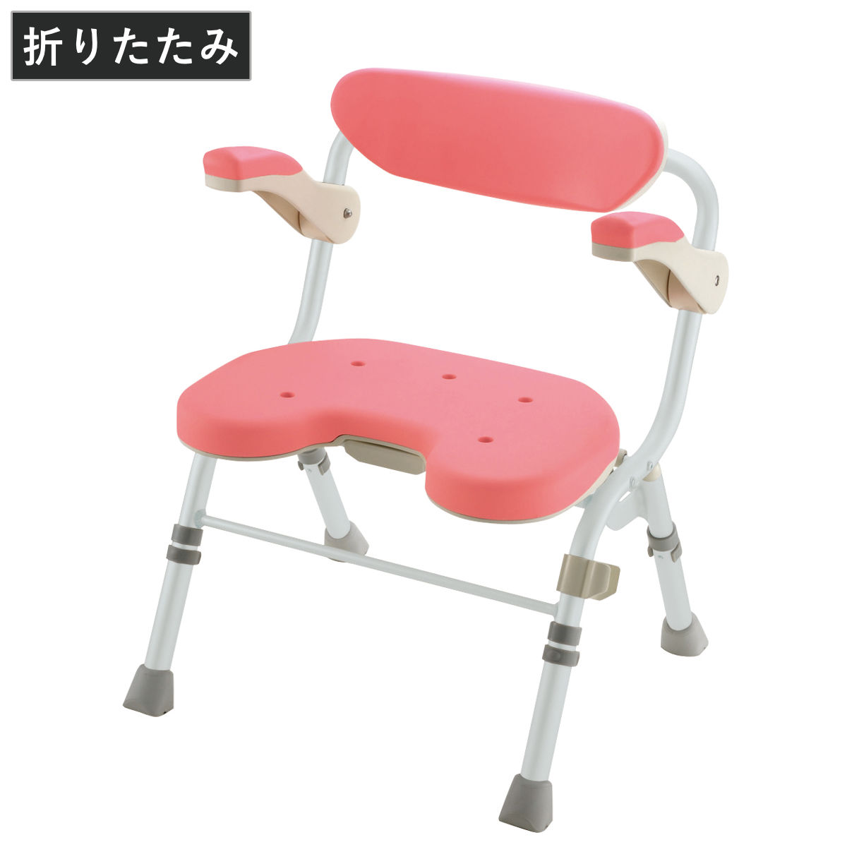 シャワーチェア 折りたたみシャワーチェア U型 肘掛付 （ 風呂椅子 介護 シャワーベンチ 入浴用 椅子 高さ調節 折りたたみ 介護用 リッチェル 補助椅子 背もたれ 肘置き 軽量 コンパクト 高齢者 自助具 入浴介助 介護用品 ）