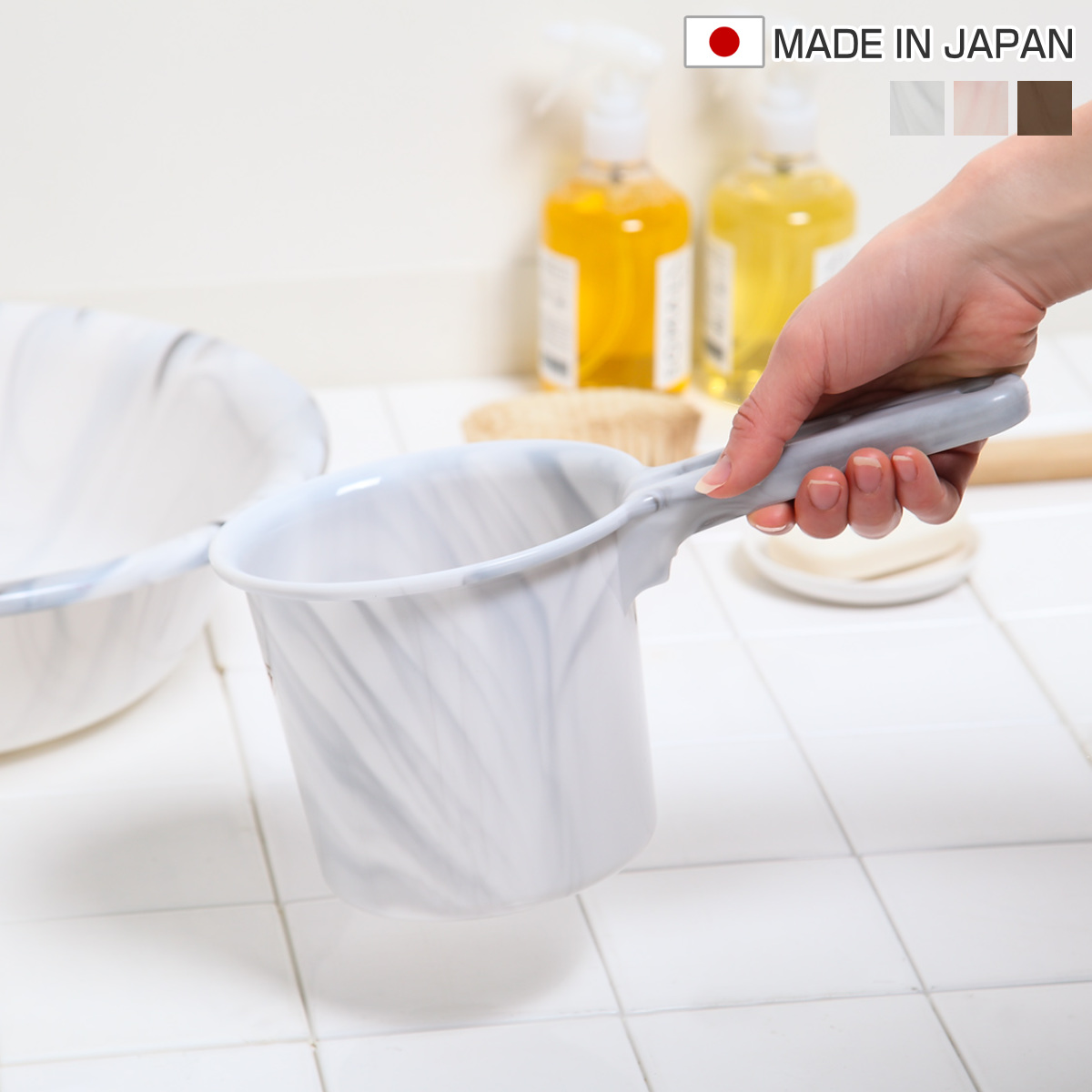 手おけ バスカ 日本製 ( 湯桶 風呂おけ 大理石 マーブル 湯おけ おけ ハンドペイル バスボウル ウォッシュボール せんめんき 日本製 バス用品 バスグッズ ) 【ピンク】 ピンク