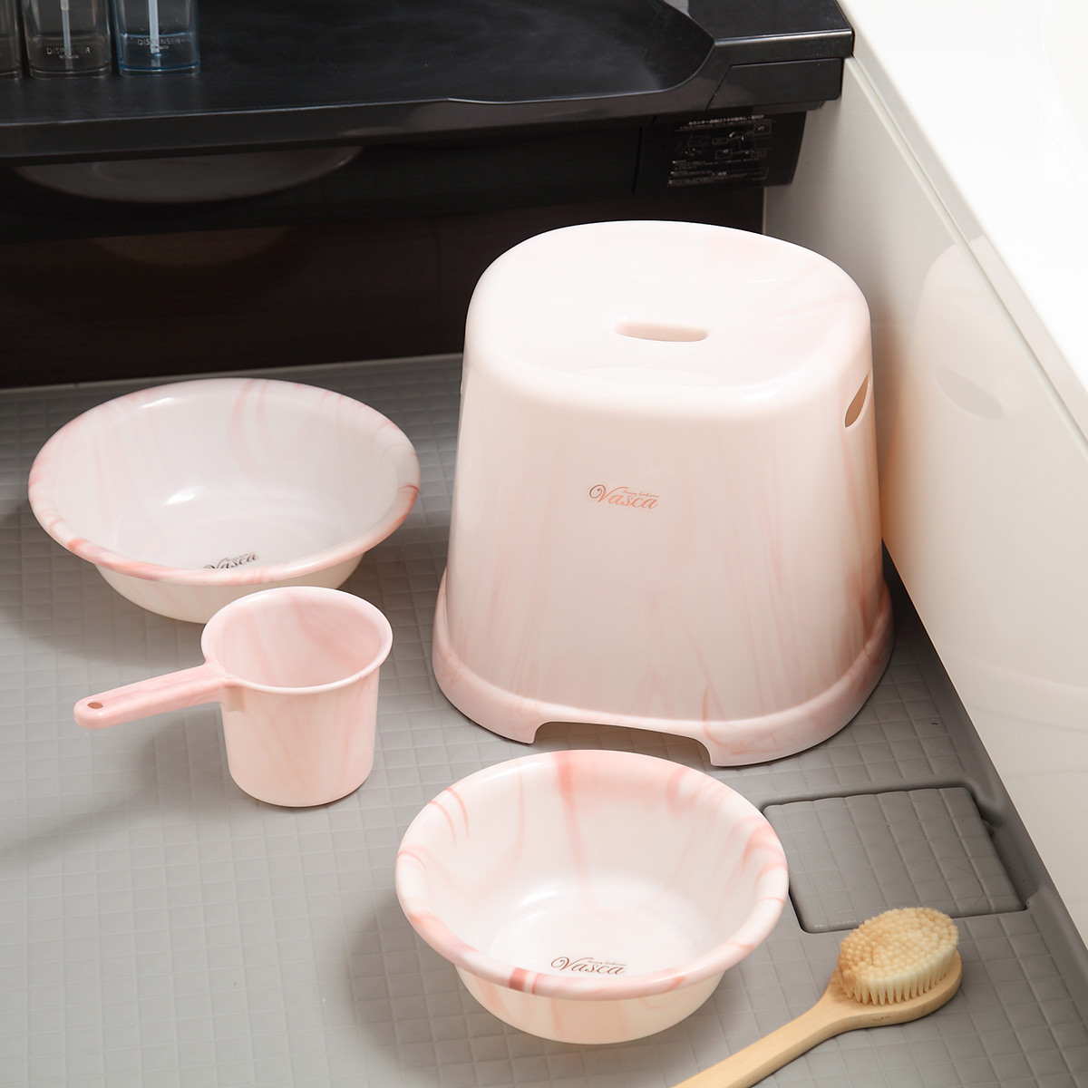 手おけ バスカ 日本製 ( 湯桶 風呂おけ 大理石 マーブル 湯おけ おけ ハンドペイル バスボウル ウォッシュボール せんめんき 日本製 バス用品 バスグッズ ) 【ピンク】 ピンク
