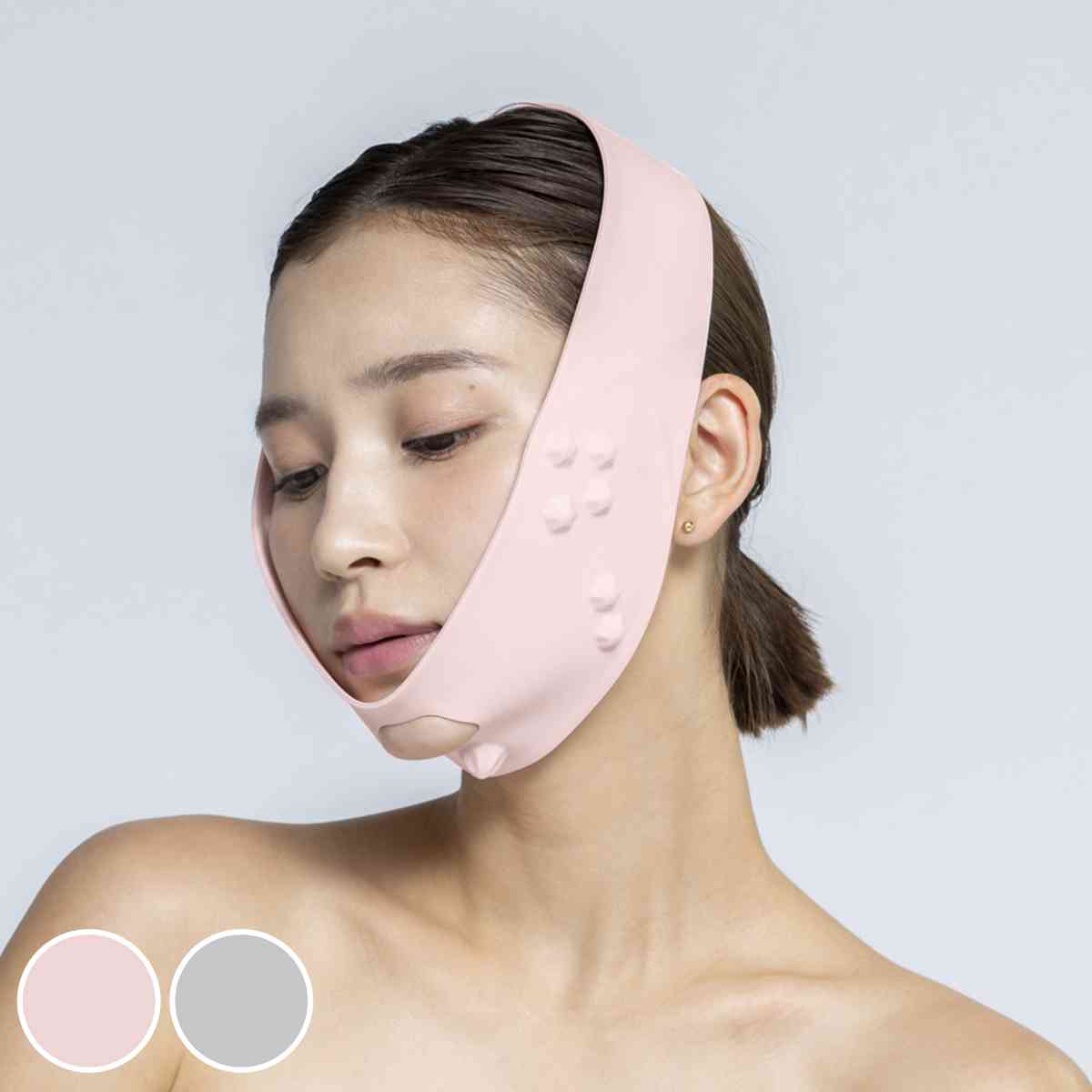 マッサージ器 キカケア フェイシャルマッサージベルト リフトアップ （ 顔 ベルト ツボ押し マッサージグッズ セルフケア用品 シリコン 小顔 リフトケア リフレッシュ コンパクト 幾何学モチーフ おしゃれ 入浴 お風呂 自宅 ） 【グレー】