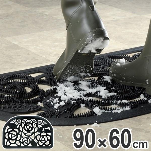 玄関マット 屋外 ラバーマット ローズ柄 M ( 60×90 洗える 玄関 エントランスマット 泥落とし おしゃれ マット ウォッシャブル バラ 薔薇 ローズ 屋外用 室外 テラスマット 水はけ )