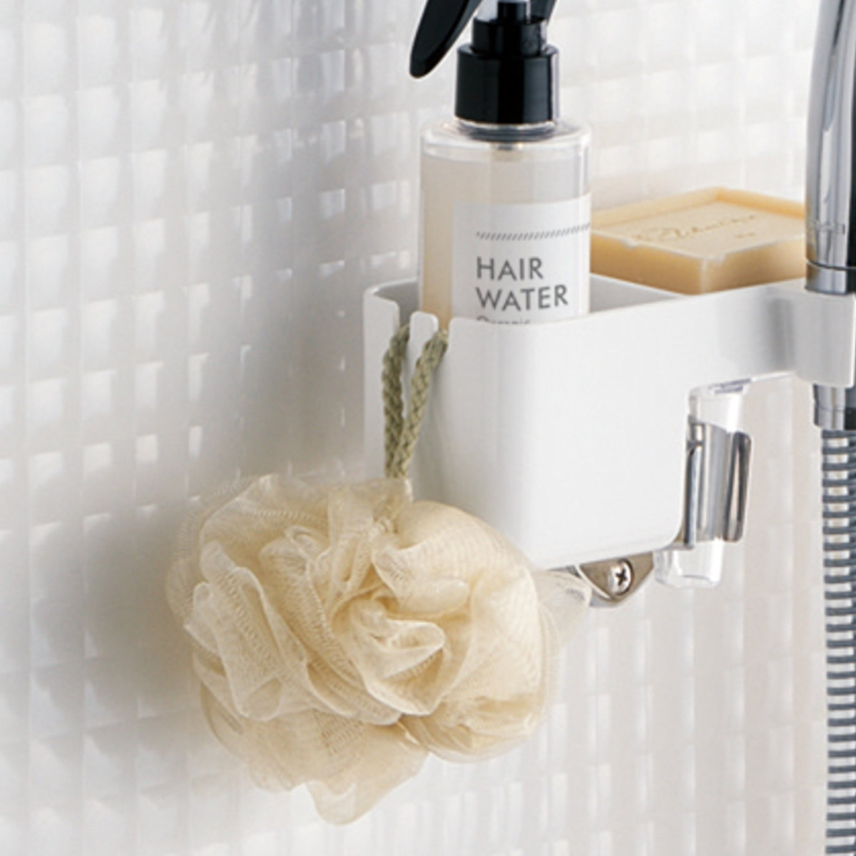 バス収納 シャワーフックラック ( シャワーラック 1段 シャワー ラック シャンプーラック 吊り下げ 収納 ボトルラック ボトル バスラック 棚 小物 タオル 整理 省スペース 穴あき お風呂 ) 【スモークブラウン】 スモークブラウン