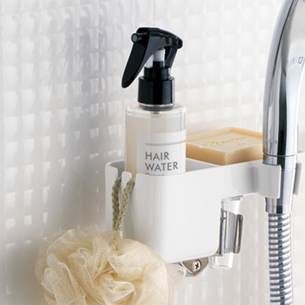 バス収納 シャワーフックラック ( シャワーラック 1段 シャワー ラック シャンプーラック 吊り下げ 収納 ボトルラック ボトル バスラック 棚 小物 タオル 整理 省スペース 穴あき お風呂 ) 【スモークブラウン】 スモークブラウン