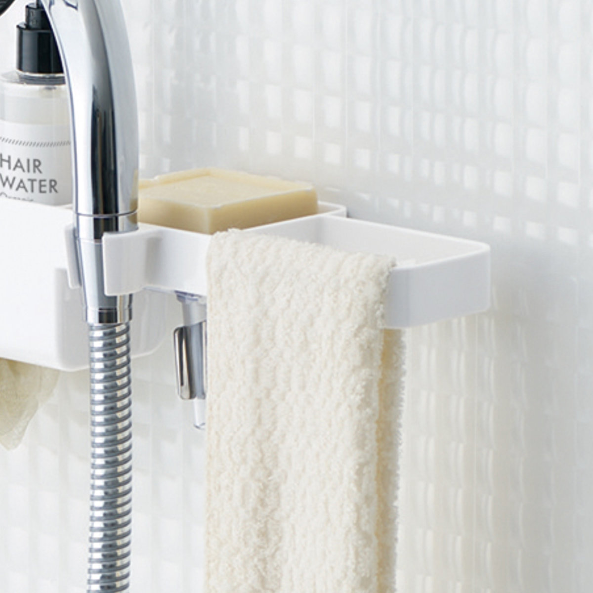 バス収納 シャワーフックラック ( シャワーラック 1段 シャワー ラック シャンプーラック 吊り下げ 収納 ボトルラック ボトル バスラック 棚 小物 タオル 整理 省スペース 穴あき お風呂 ) 【スモークブラウン】 スモークブラウン