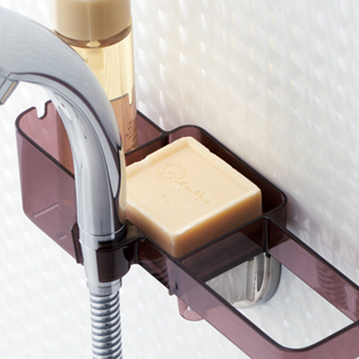 バス収納 シャワーフックラック ( シャワーラック 1段 シャワー ラック シャンプーラック 吊り下げ 収納 ボトルラック ボトル バスラック 棚 小物 タオル 整理 省スペース 穴あき お風呂 ) 【スモークブラウン】 スモークブラウン