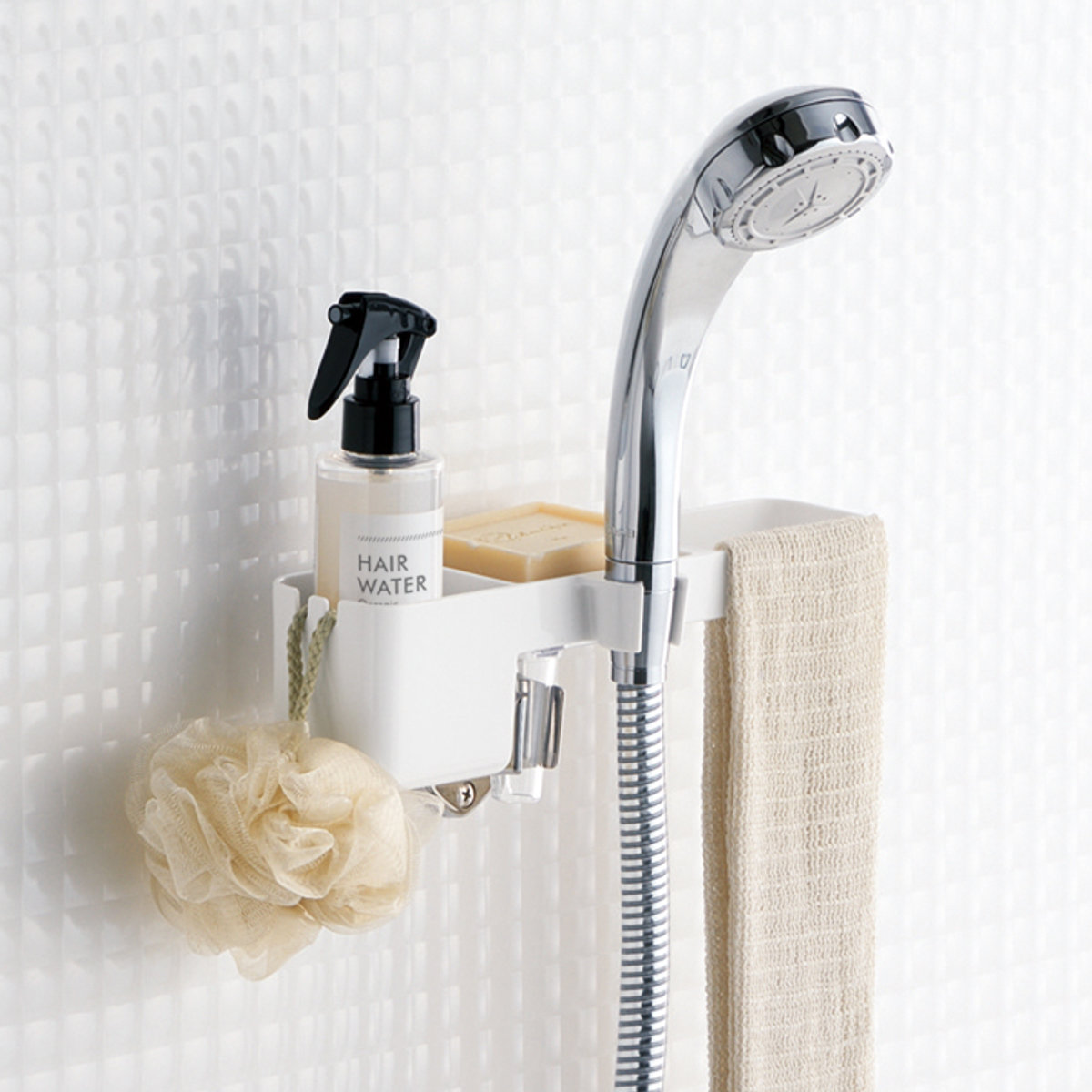 バス収納 シャワーフックラック ( シャワーラック 1段 シャワー ラック シャンプーラック 吊り下げ 収納 ボトルラック ボトル バスラック 棚 小物 タオル 整理 省スペース 穴あき お風呂 ) 【スモークブラウン】 スモークブラウン