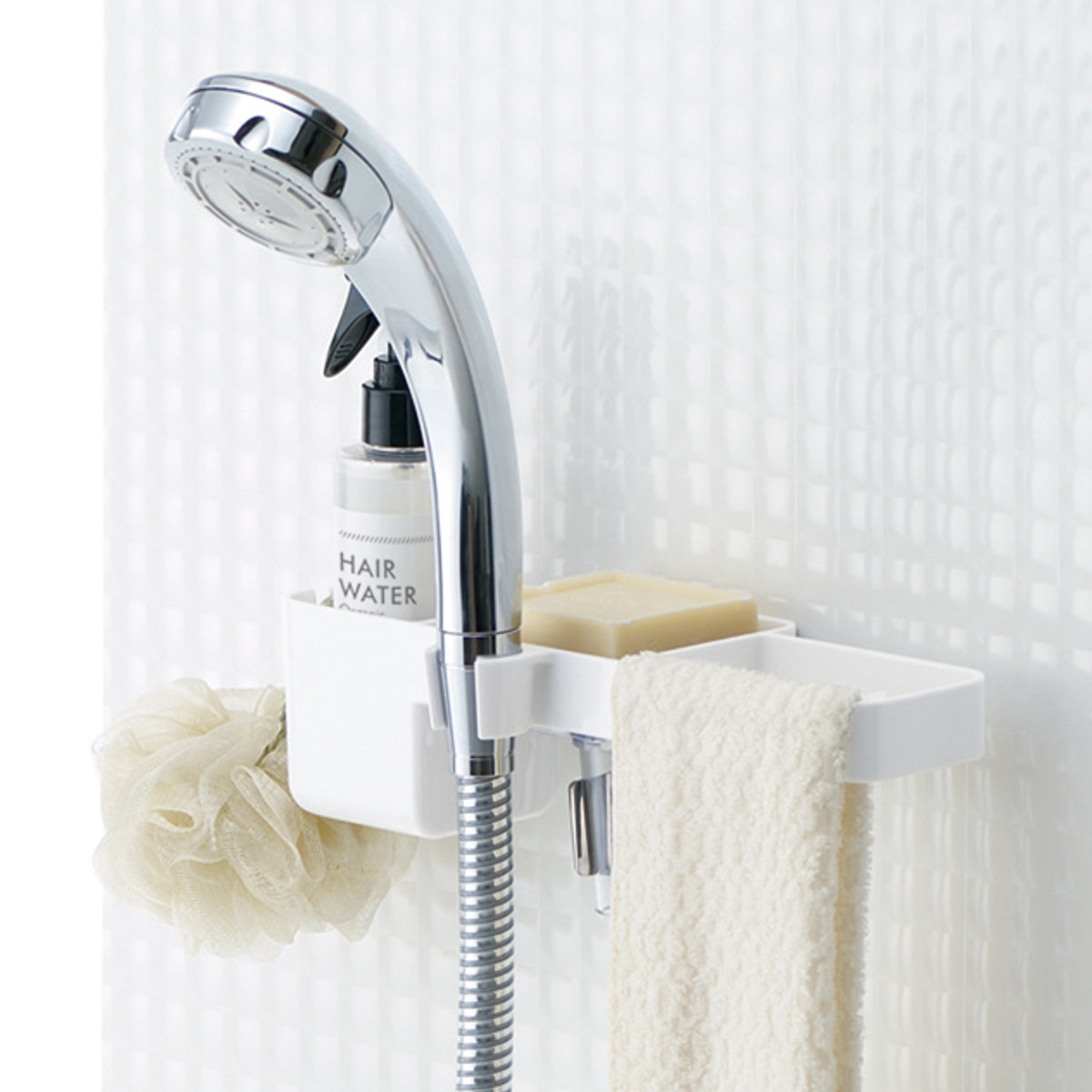 バス収納 シャワーフックラック ( シャワーラック 1段 シャワー ラック シャンプーラック 吊り下げ 収納 ボトルラック ボトル バスラック 棚 小物 タオル 整理 省スペース 穴あき お風呂 ) 【スモークブラウン】 スモークブラウン