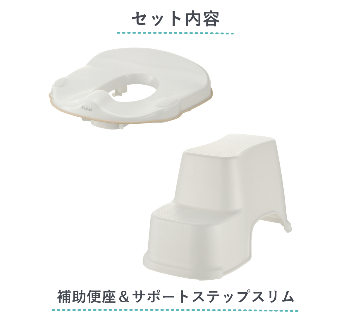 補助便座 トイレサポートステップ スリム リッチェル 2点セット ( 踏台 トイトレ 補助 便座 トイレトレーニング トイレ 練習 踏み台 子供 子ども用 シンプル ステップ 省スペース )