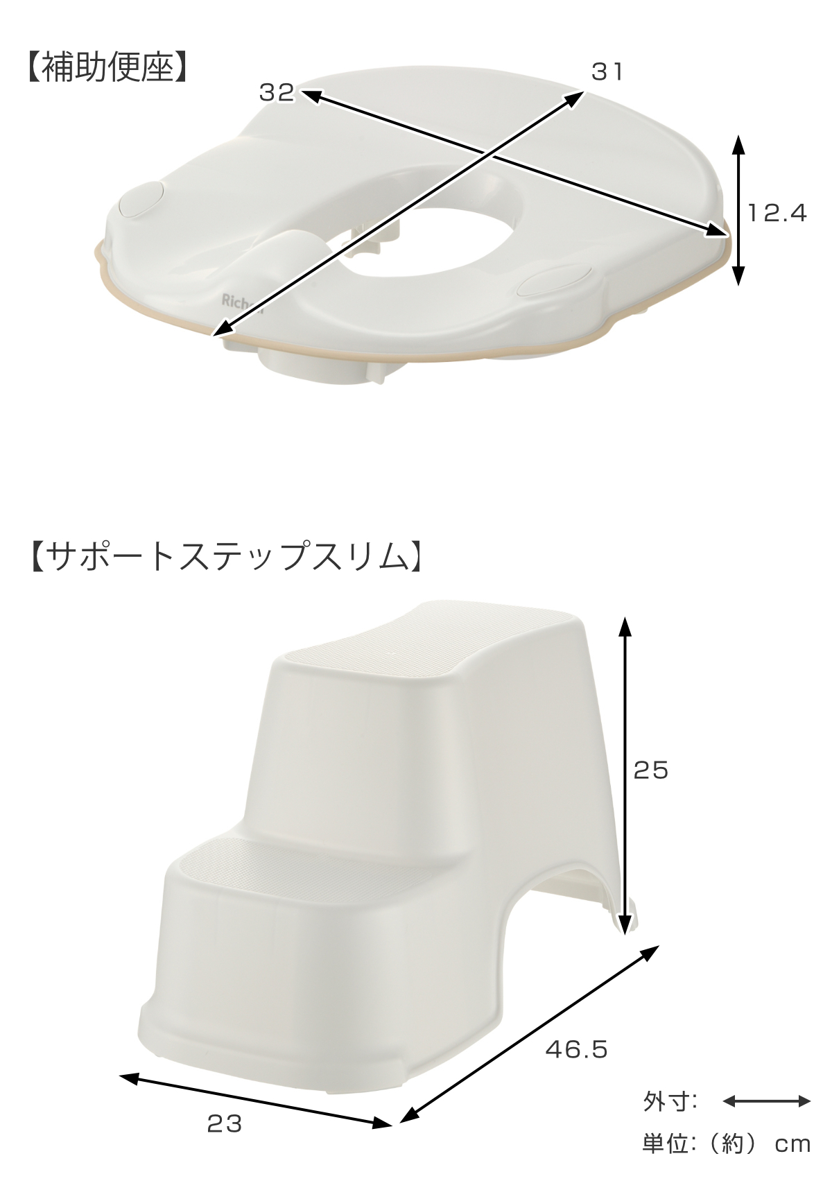 補助便座 トイレサポートステップ スリム リッチェル 2点セット ( 踏台 トイトレ 補助 便座 トイレトレーニング トイレ 練習 踏み台 子供 子ども用 シンプル ステップ 省スペース )
