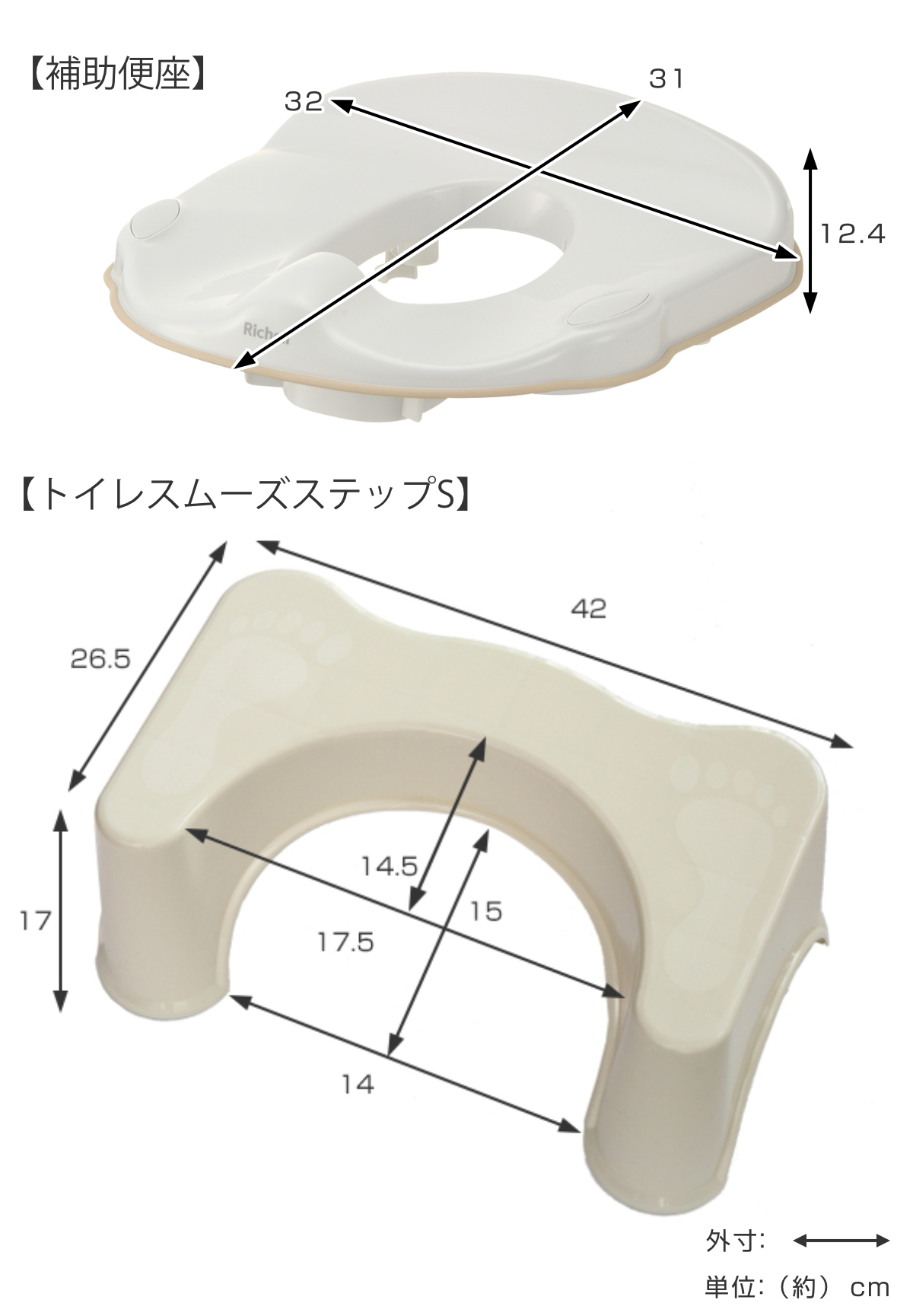 補助便座 トイレスムーズステップ S リッチェル 2点セット ( 踏台 トイトレ 補助 便座 トイレトレーニング トイレ 練習 踏み台 子供 子ども用 シンプル ステップ コンパクト 省スペース )