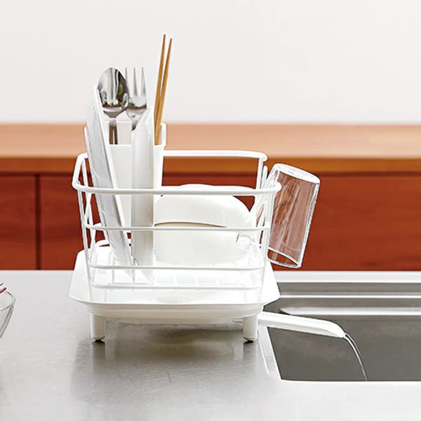 水切りラック ディッシュドレイナー ミニ リベラリスタ カトラリーポケット付き ( 水切りかご 水切りカゴ 水切りバスケット シンクサイド キッチン用品 コンパクト 水周り用品 洗い物 シンク回り スリム水切りかご 水切りセット ) 【レッド】 レッド