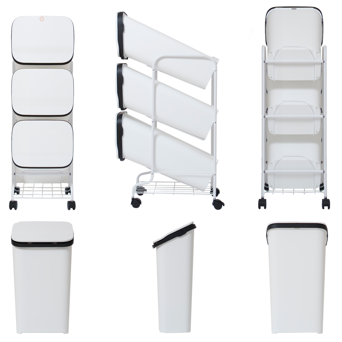 ゴミ箱 3段 Nスムース スタンドダストボックス ( ごみ箱 19L×3 ふた付き ダストボックス 分別ごみ箱 キャスター付き 縦型 20リットル 3個 フタ付 前開き キッチン スリム 蓋付き くずかご たて型 収納 ダストBOX ) 【ブラック】 ブラック