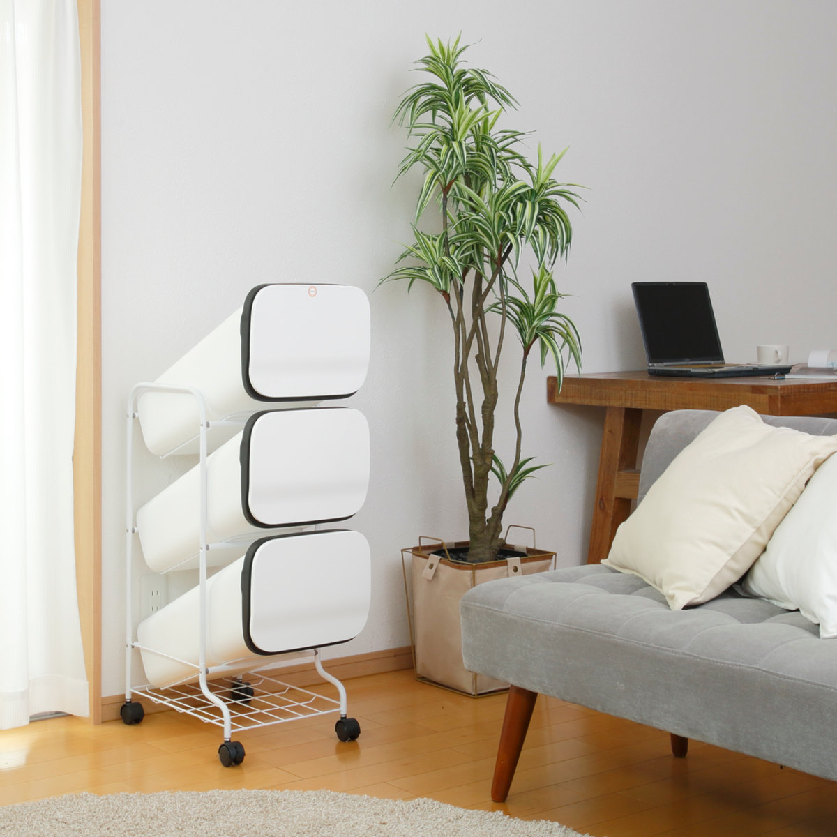 ゴミ箱 3段 Nスムース スタンドダストボックス ( ごみ箱 19L×3 ふた付き ダストボックス 分別ごみ箱 キャスター付き 縦型 20リットル 3個 フタ付 前開き キッチン スリム 蓋付き くずかご たて型 収納 ダストBOX ) 【ブラック】 ブラック