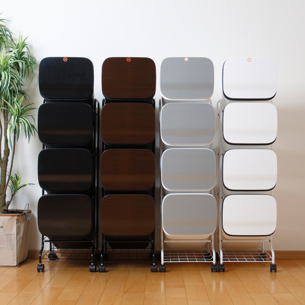 ゴミ箱 3段 Nスムース スタンドダストボックス ( ごみ箱 19L×3 ふた付き ダストボックス 分別ごみ箱 キャスター付き 縦型 20リットル 3個 フタ付 前開き キッチン スリム 蓋付き くずかご たて型 収納 ダストBOX ) 【ブラック】 ブラック