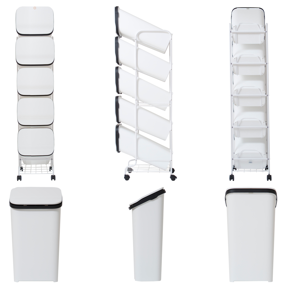 ゴミ箱 5段 Nスムース スタンドダストボックス ( ごみ箱 19L×5 ふた付き ダストボックス 分別ごみ箱 キャスター付き 縦型 20リットル 5個 フタ付 前開き キッチン スリム 蓋付き くずかご たて型 収納 ダストBOX ) 【ホワイト】 ホワイト