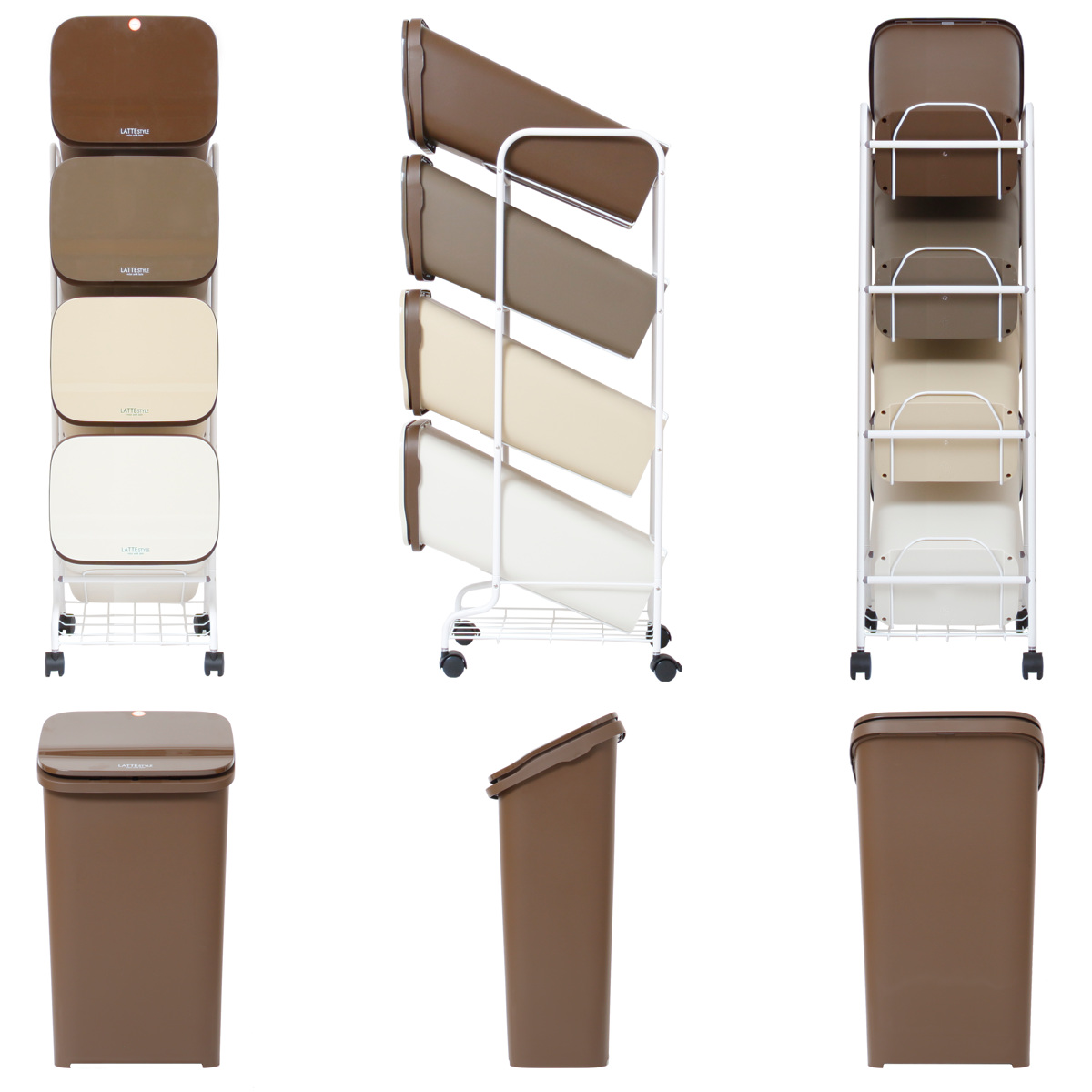 ゴミ箱 4段 Nラテスタイル スタンドダストボックス ( ごみ箱 19L×4 ふた付き ダストボックス 分別ごみ箱 キャスター付き 縦型 20リットル 4個 フタ付 前開き キッチン スリム 蓋付き くずかご たて型 収納 ダストBOX )