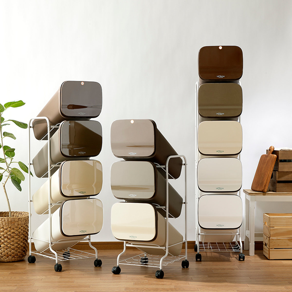 ゴミ箱 4段 Nラテスタイル スタンドダストボックス ( ごみ箱 19L×4 ふた付き ダストボックス 分別ごみ箱 キャスター付き 縦型 20リットル 4個 フタ付 前開き キッチン スリム 蓋付き くずかご たて型 収納 ダストBOX )