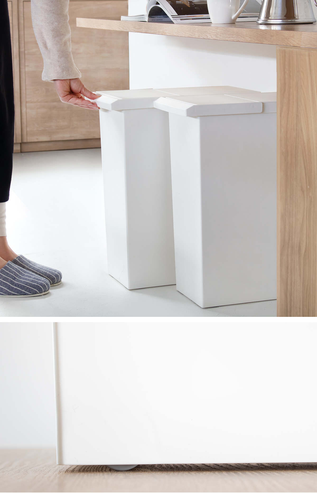 SOLOW 棚下で使える スリムダストボックス レバーオープン30L ( ごみ箱 30リットル ソロウ ダストボックス 棚下 OK 分別 ふた付き おしゃれ シンプル スリム フラップオープン キャスター付き 袋 見えない ) 【ブラック】 ブラック