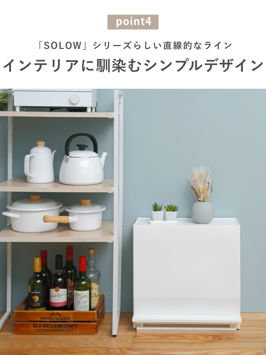 ゴミ箱 SOLOW 通路で使えるペダル分別ストッカー 22.5L 1段 ( ごみ箱 22.5リットル ソロウ ペダル式 フラップ式 ふた付き 分別 キャスター付き スリム 幅45 キッチン 角型 ホワイト ブラック シンプル 抗菌 ) 【ホワイト】 ホワイト