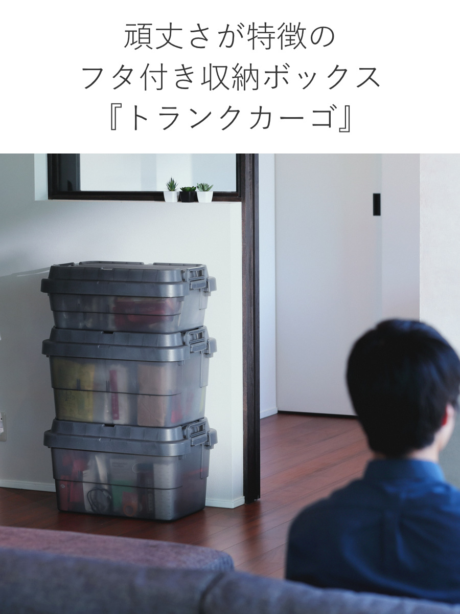 収納ボックス 幅60×奥行39×高さ24cm トランクカーゴ スタッキング クリアタイプ 30L TC-50S LOW ( リス 座れる 収納ケース 収納 ボックス 頑丈箱 フタ付き ケース ストック ストッカー プラスチック 持ち手付き 日本製 コンテナ ) 【クリアブラック】 クリアブラック