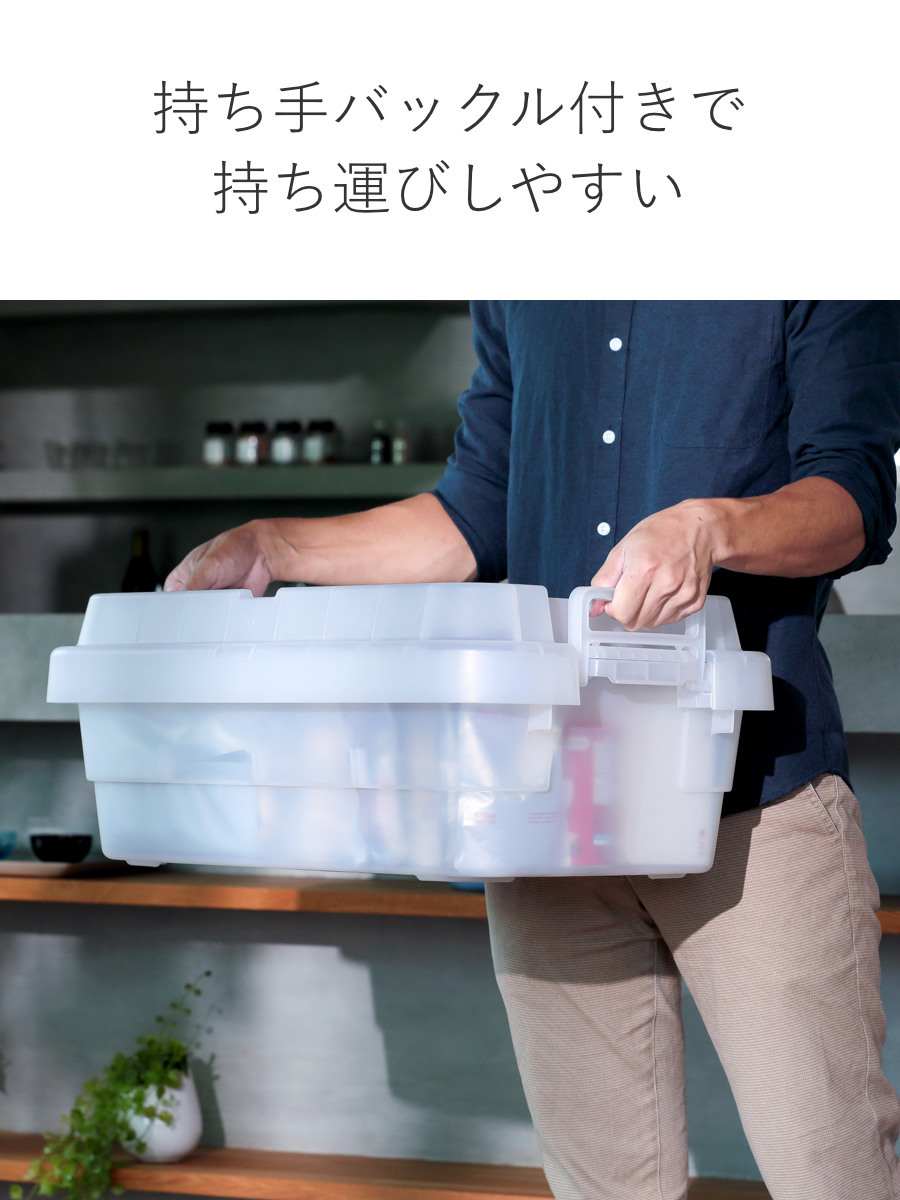 収納ボックス 幅60×奥行39×高さ24cm トランクカーゴ スタッキング クリアタイプ 30L TC-50S LOW ( リス 座れる 収納ケース 収納 ボックス 頑丈箱 フタ付き ケース ストック ストッカー プラスチック 持ち手付き 日本製 コンテナ ) 【クリアブラック】 クリアブラック