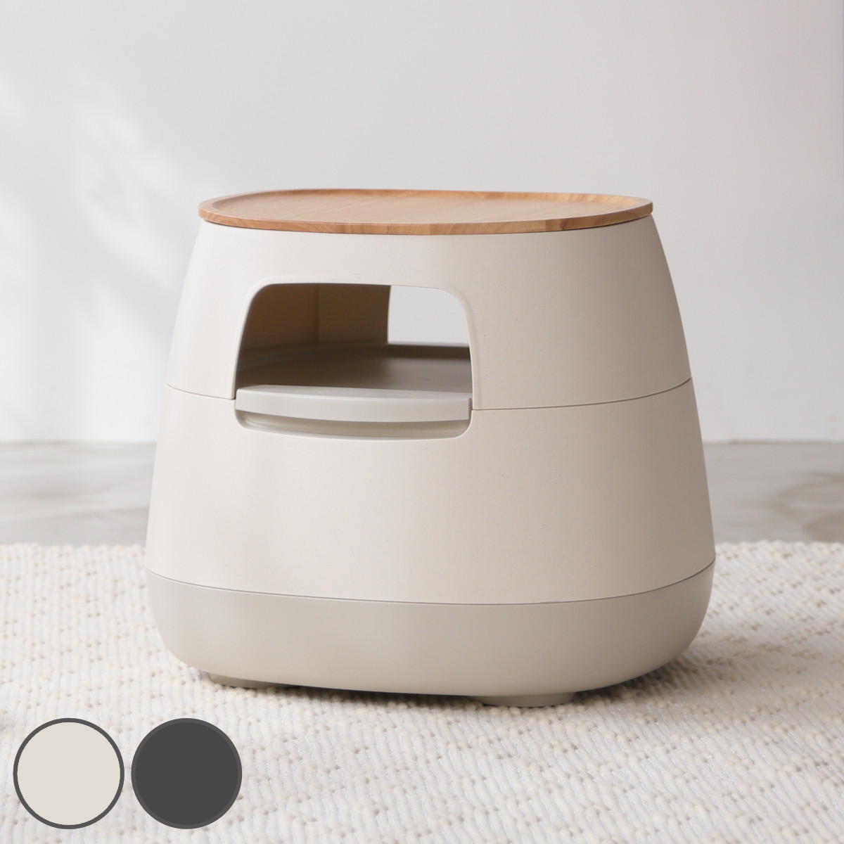 サイドテーブル 高さ39.2cm 天板あり poapel 動かせるくつろぎ収納ローテーブル （ テーブル キャスター付き 棚付き 収納 木製トレー ソファサイド 日本製 ソファテーブル ミニテーブル ベッドサイド コーヒーテーブル ） 【ダークグレー】