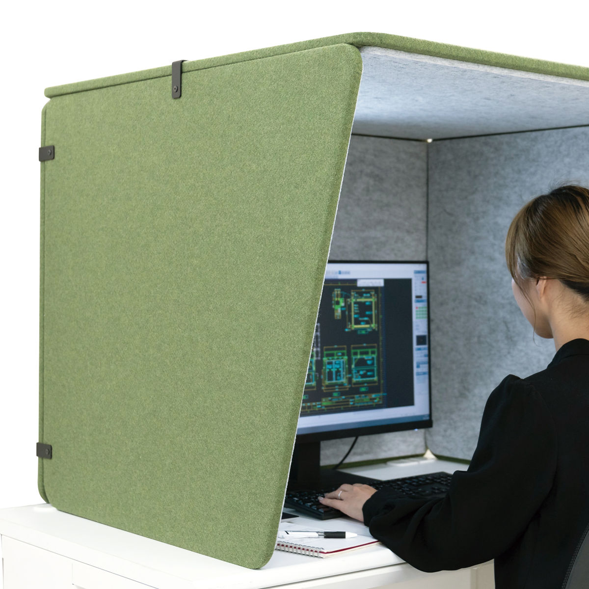 デスクパーテーション 幅100.5cm ワイド デスクブース REMUTE 日本製 ( パーテーション 卓上 デスク 仕切り リモートワーク 衝立 パーティション 吸音 机上 目隠し テレワーク Web会議 在宅勤務 雑音 騒音 軽減 組立 オフィス 自宅 ) 【ライトグレー】 ライトグレー