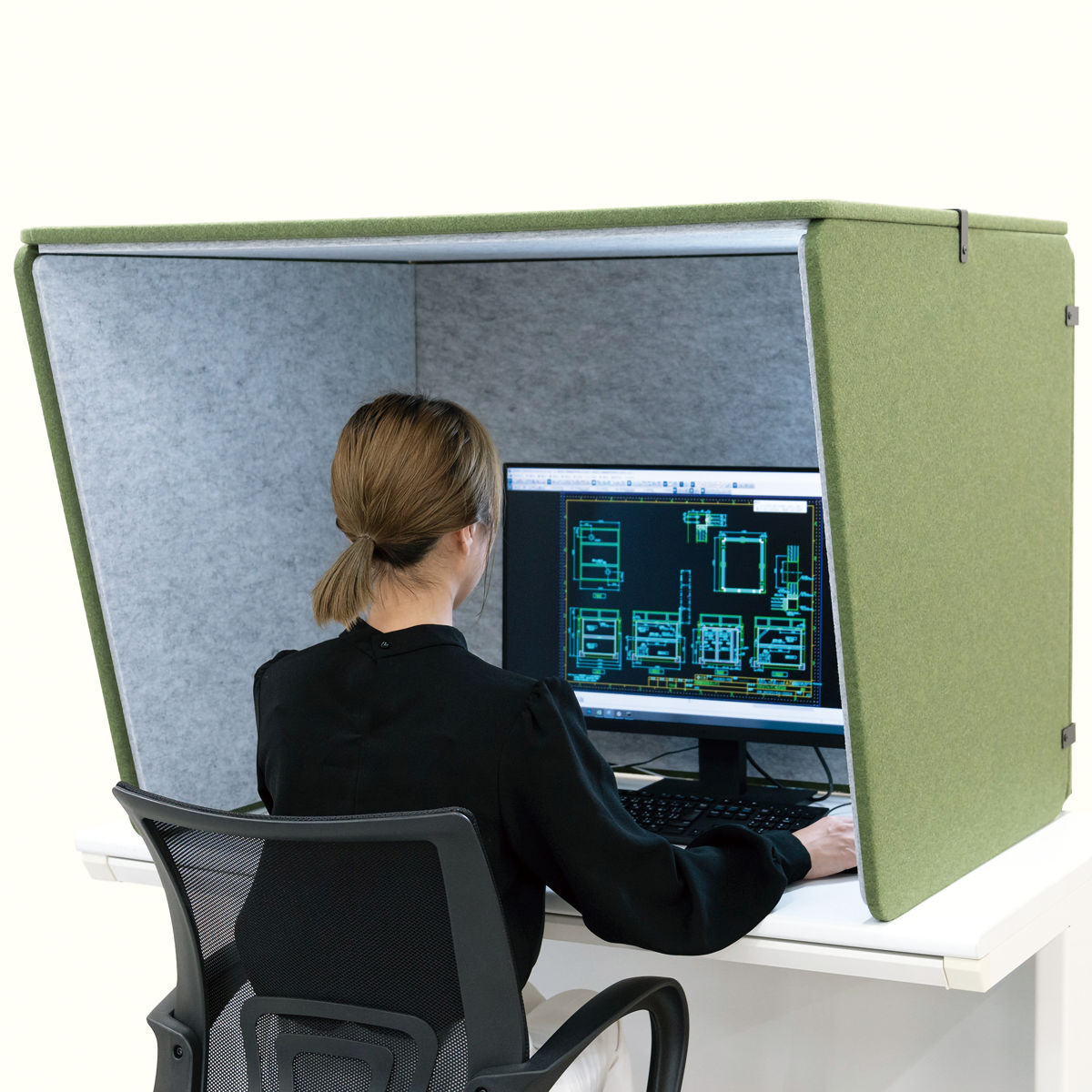 デスクパーテーション 幅100.5cm ワイド デスクブース REMUTE 日本製 ( パーテーション 卓上 デスク 仕切り リモートワーク 衝立 パーティション 吸音 机上 目隠し テレワーク Web会議 在宅勤務 雑音 騒音 軽減 組立 オフィス 自宅 ) 【ライトグレー】 ライトグレー