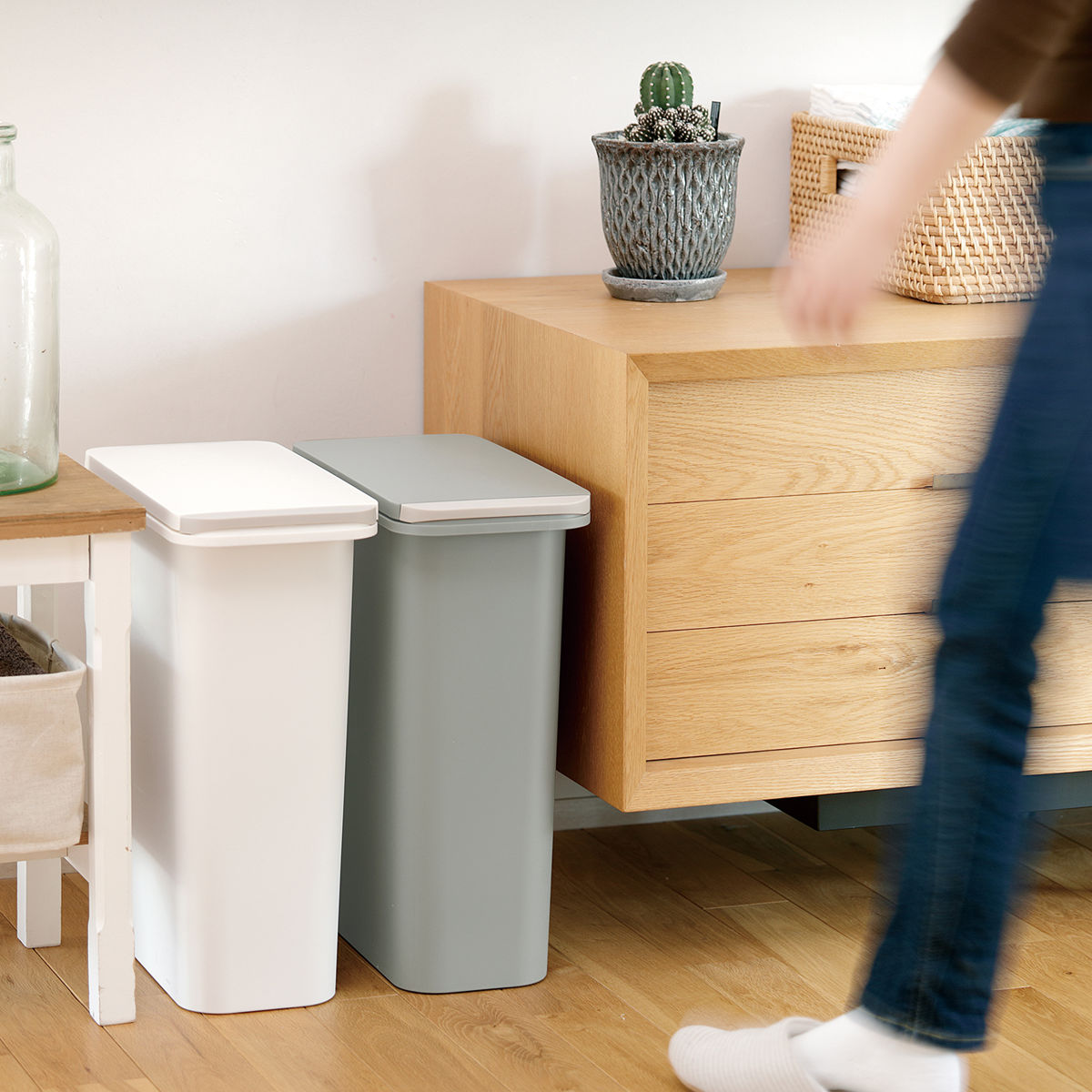 ゴミ箱 中フタ付き 開けても防臭ペール 20L パッキン付 ( ごみ箱 20リットル 中フタあり ふた付き 臭わない 開けても防臭 パッキン付き スリム プラスチック製 プッシュ 分別 無地 生ゴミ 入れ 日本製 ) 【グレー】 グレー