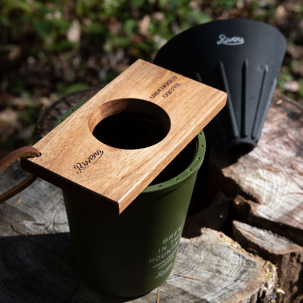 Rivers リバーズ コーヒードリッパーホルダー-ポンド3 ( ドリッパー用 ホルダー 木製 天然木 レザーストラップ おしゃれ シンプル 持ち運び アウトドア キャンプ )