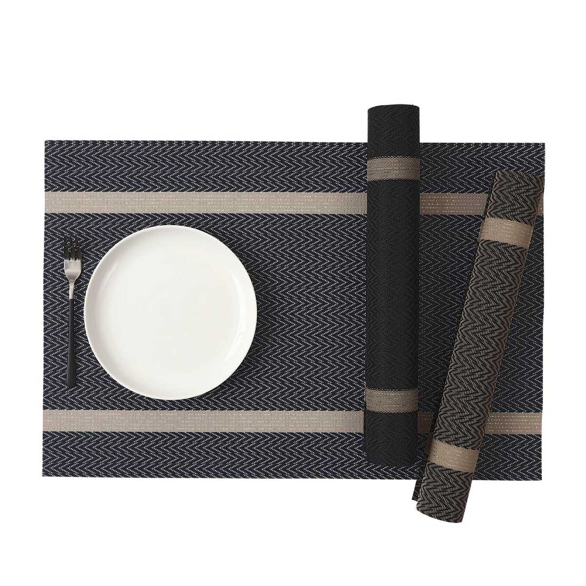 ランチョンマット アプリクス シェブロン ( 45×30cm おしゃれ 撥水 洗える テーブルマット PVC マット 角型 長方形 モダン シンプル 北欧 シック 食卓 ) 【ブルー】