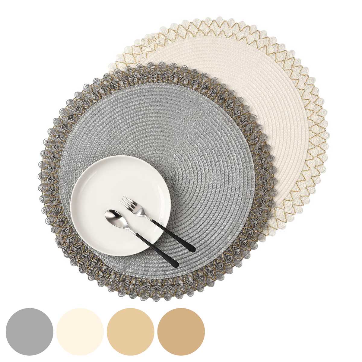 ランチョンマット アプリクス ラウンドナチュレ （ 38×38cm おしゃれ 撥水 洗える 丸型 丸 ラウンド 北欧風 シンプル クラシック モダン ナチュラル ） 【ホワイト】