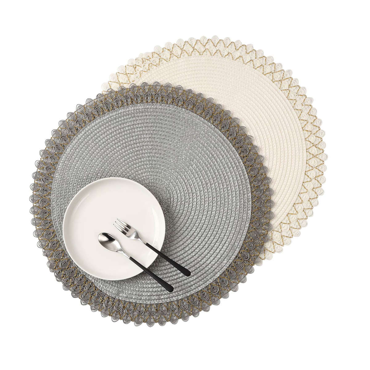 ランチョンマット アプリクス ラウンドナチュレ ( 38×38cm おしゃれ 撥水 洗える 丸型 丸 ラウンド 北欧風 シンプル クラシック モダン ナチュラル ) 【ホワイト】 ホワイト