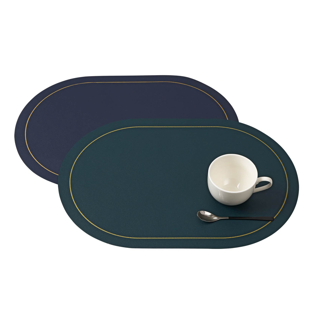 ランチョンマット アプリクス オーバル ( 45×30cm おしゃれ 撥水 洗える PVC テーブルマット エレガント シンプル 食卓 ) 【ブルー】