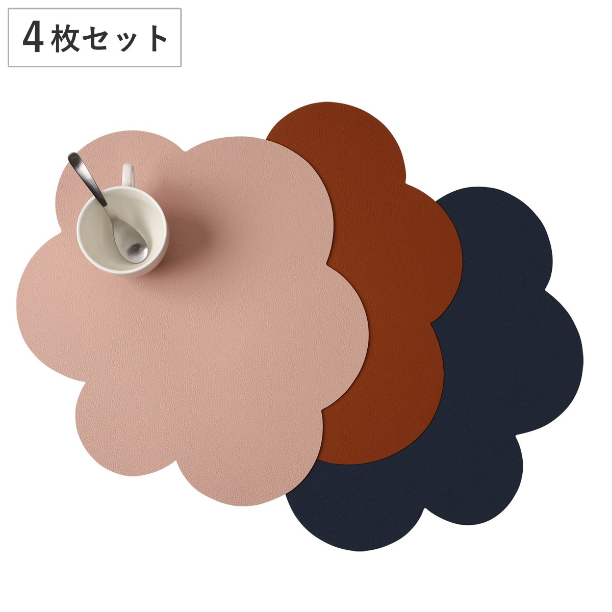 ランチョンマット アプリクス クラウド 同色4枚セット ( 42×35cm おしゃれ 撥水 洗える PVC リバーシブル テーブルマット エレガント 食卓 雲型 クラウド型 ) 【ブラウン×ブラック】