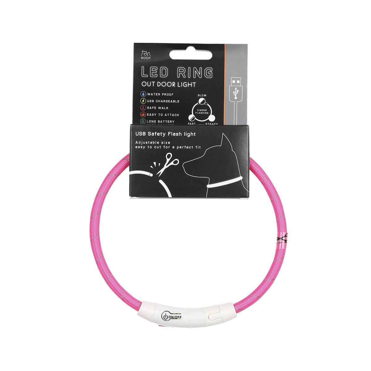 ライト 散歩 犬 ループセイフ LEDリング 45 ( 夜 お散歩 お散歩ライト LED 光る 犬用ライト 防水 充電式 お出かけ 夜散歩 生活防水 明るい おしゃれ 犬用 安心 安全 事故防止 ペット用品 充電 USB充電 超軽量 簡単取付 コンパクト ) 【グリーン】 グリーン