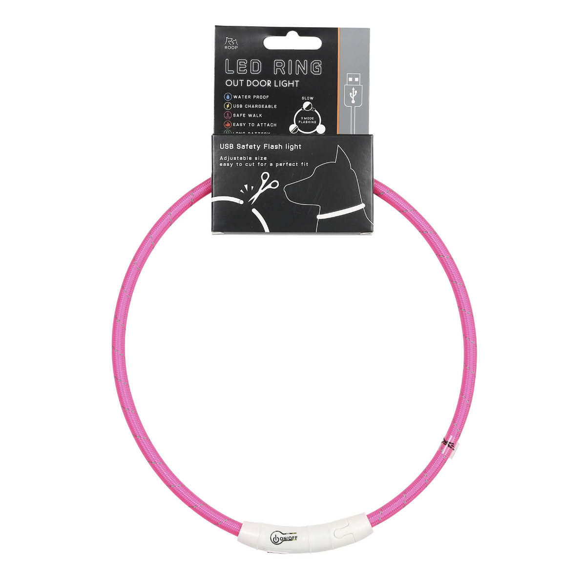 ライト 散歩 犬 ループセイフ LEDリング 65 ( 夜 お散歩 お散歩ライト LED 光る 犬用ライト 防水 充電式 お出かけ 夜散歩 生活防水 明るい おしゃれ 犬用 安心 安全 事故防止 ペット用品 充電 USB充電 超軽量 簡単取付 コンパクト ) 【オレンジ】 オレンジ