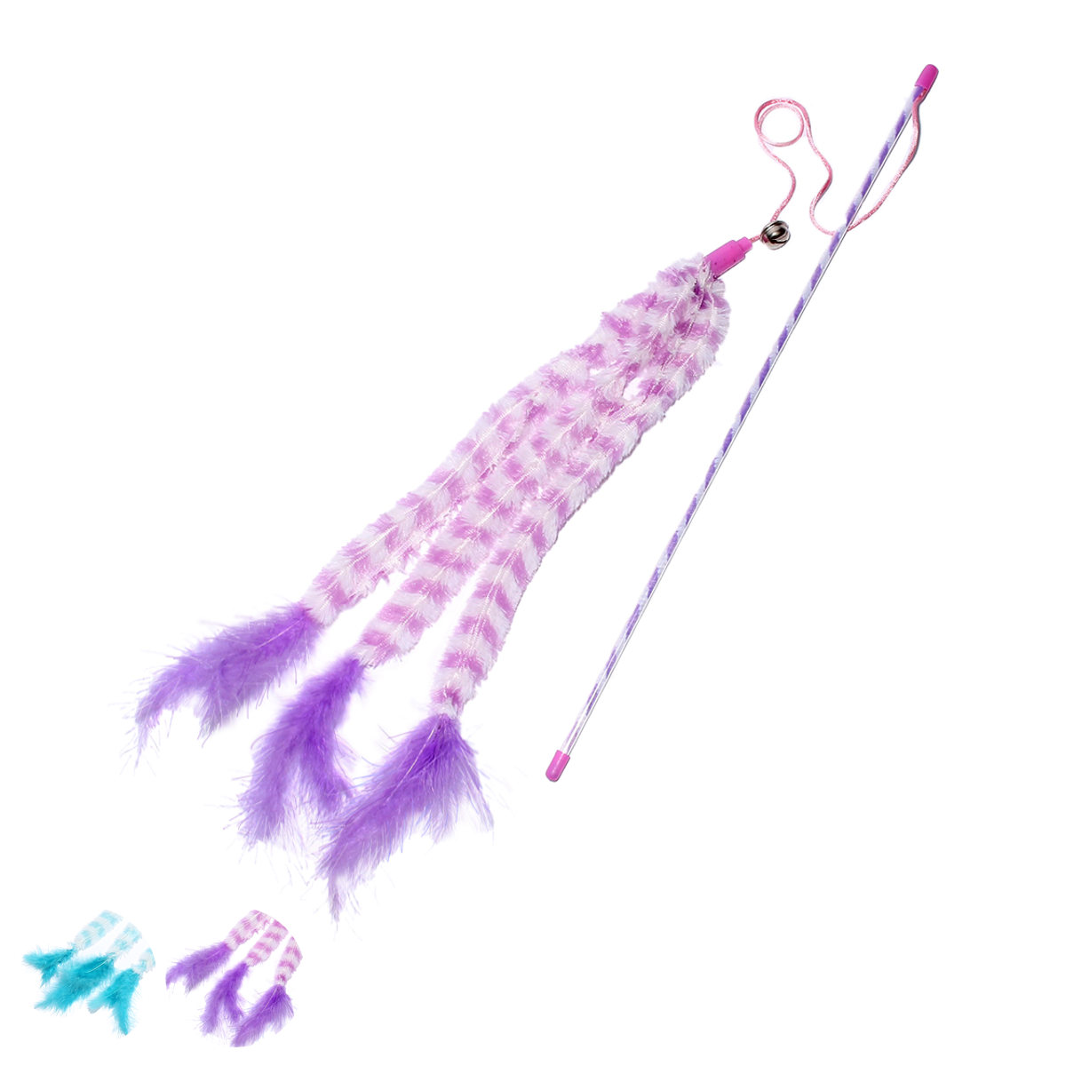 猫用おもちゃ ループ ロッディーズ トリプルフェザー ( ねこじゃらし 猫用 ペット用 ペットおもちゃ 釣り竿 遊び 運動不足 羽 ふわふわ ペットトイ 運動 室内遊び ストレス発散 ペット用品 鈴付き 鈴 ) 【ブルー】