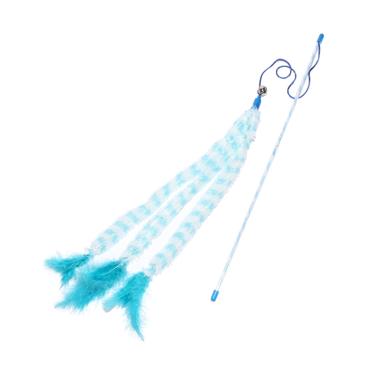 猫用おもちゃ ループ ロッディーズ トリプルフェザー ( ねこじゃらし 猫用 ペット用 ペットおもちゃ 釣り竿 遊び 運動不足 羽 ふわふわ ペットトイ 運動 室内遊び ストレス発散 ペット用品 鈴付き 鈴 ) 【ブルー】 ブルー