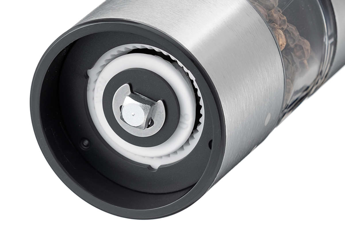 Russell Hobbs 充電式 電動ミル 2本セット ソルト&ペッパー ミニ 木台付き スパイスミル ( ラッセルホブス ミル USB ソルトミル ペッパーミル ワンプッシュ セラミック刃 ウッドスタンド付き 胡椒 岩塩 2本 ) 【シルバー】 シルバー