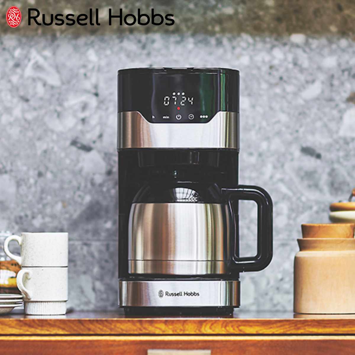 Russell Hobbs グランドリップ8カップ ( ラッセルホブス ドリップコーヒー ドリップ式 タイマー 保温 Coresゴールドフィルター おしゃれ シンプル 紙フィルター不要 ステンレスポット ステンレスサーバー )