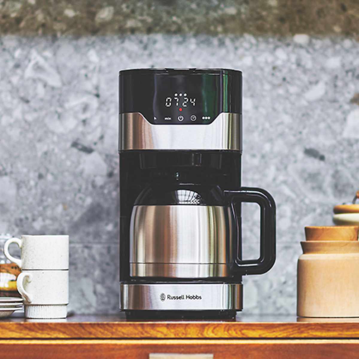 Russell Hobbs グランドリップ8カップ ( ラッセルホブス ドリップコーヒー ドリップ式 タイマー 保温 Coresゴールドフィルター おしゃれ シンプル 紙フィルター不要 ステンレスポット ステンレスサーバー )