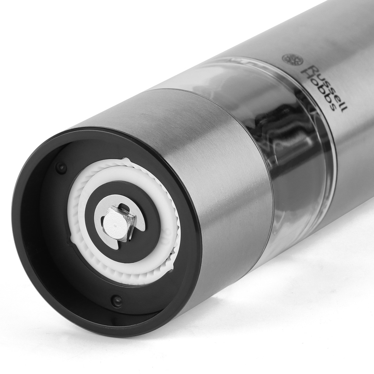 Russell Hobbs 電動ミル ミニ 2本セット 木製スタンド付き ソルト&ペッパーミル ( ラッセルホブス ミル 2個 電池式 ソルトミル ワンプッシュ セラミック刃 ウッドスタンド付き 小さめ 胡椒 岩塩 ) 【ブラック】 ブラック