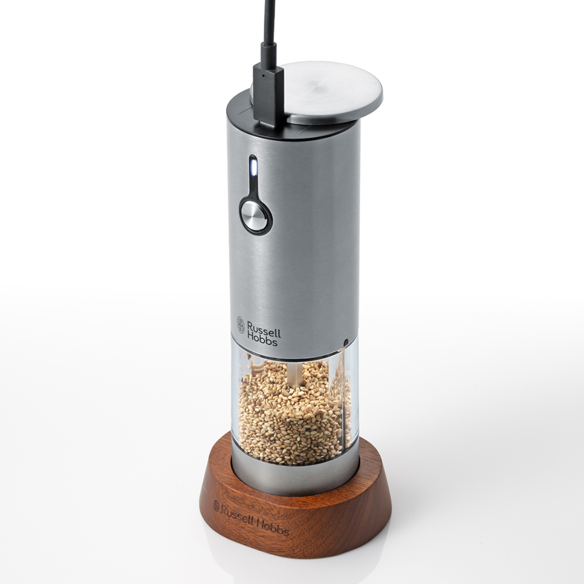 Russell Hobbs 充電式 電動ミル 木製スタンド付き ゴマミル ( ラッセルホブス ミル USB ごまミル 胡麻ミル ウッドスタンド付き ごま 胡麻 ゴマ すりごま すりゴマ LED )