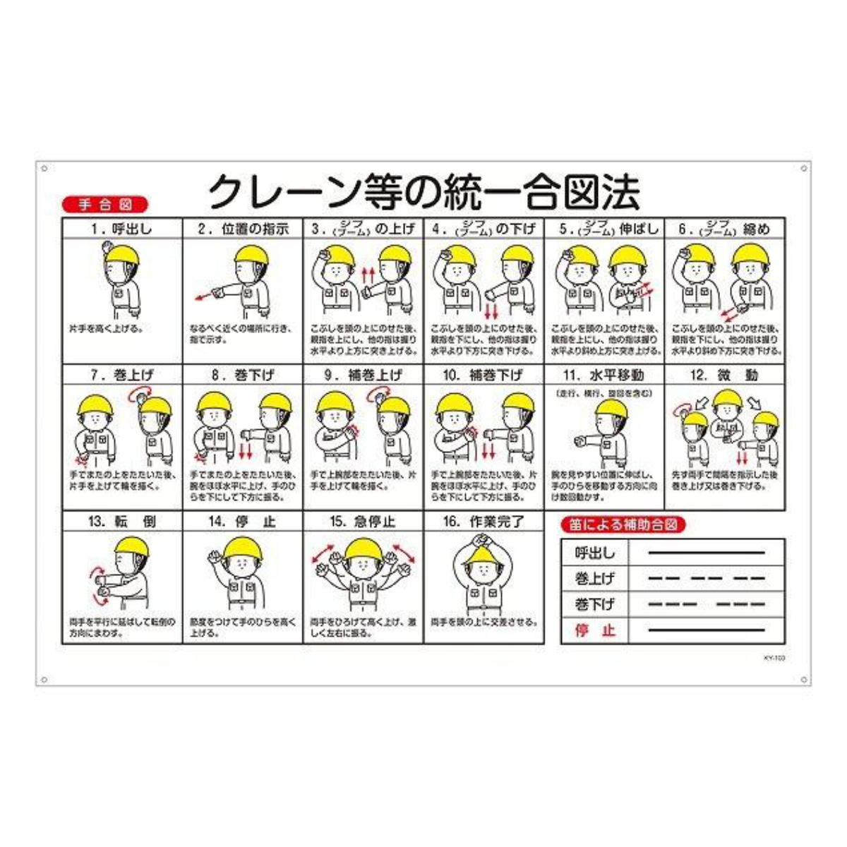 標識 クレーン・玉掛け関係標識 玉掛けワイヤーロープ標識 「クレーン等の統一合図法」 KY-103 ( クレーン ワイヤーロープ 安全 看板 表示 表示プレート )
