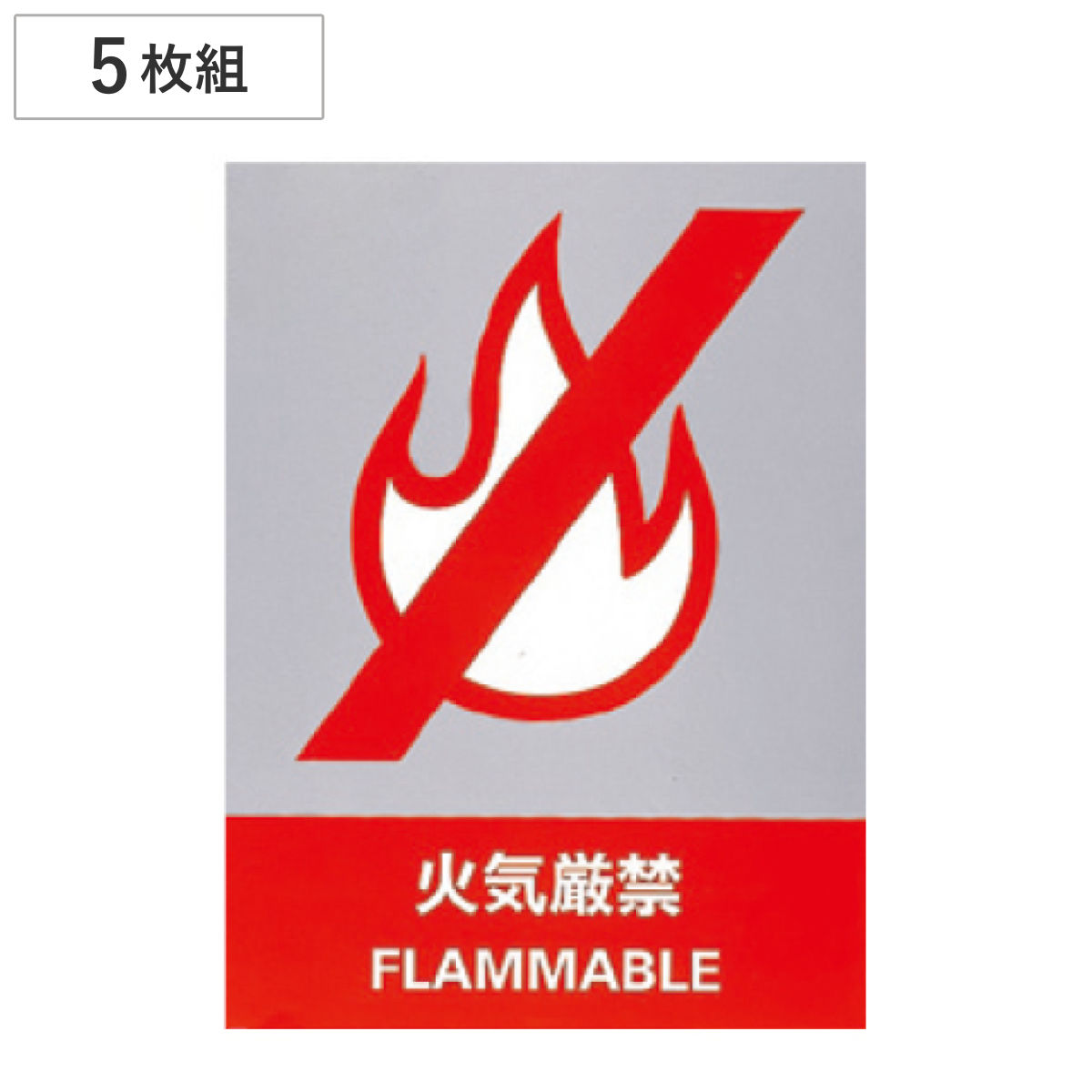 安全標識ステッカー 「火気厳禁」 英文字入り ５枚組 16x12cm （ 標示シール 英語 ）